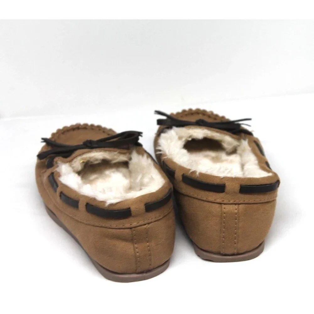 Airwalk Kids Suede Moccasin Slippers Faux Fur Lining Girls Size 12